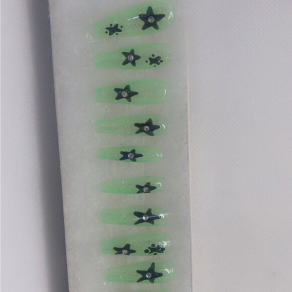 Green glitter jelly press on nails handmade - Picture 1 of 8